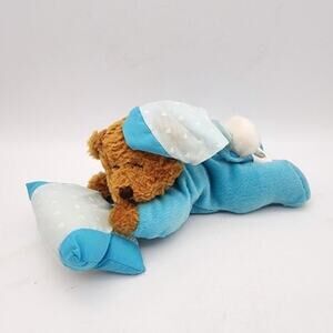 Vintage Plushland Sleeping Teddy Bear Plush 10" Blue Pillow Pajamas Stuffed 2000